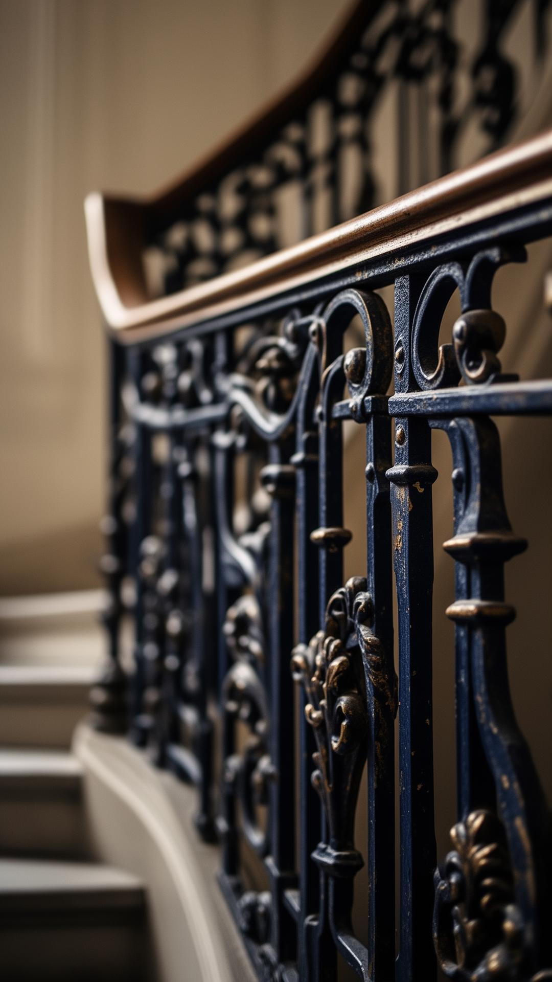 Détail de ferronnerie d'une rampe d'escalier ancienne